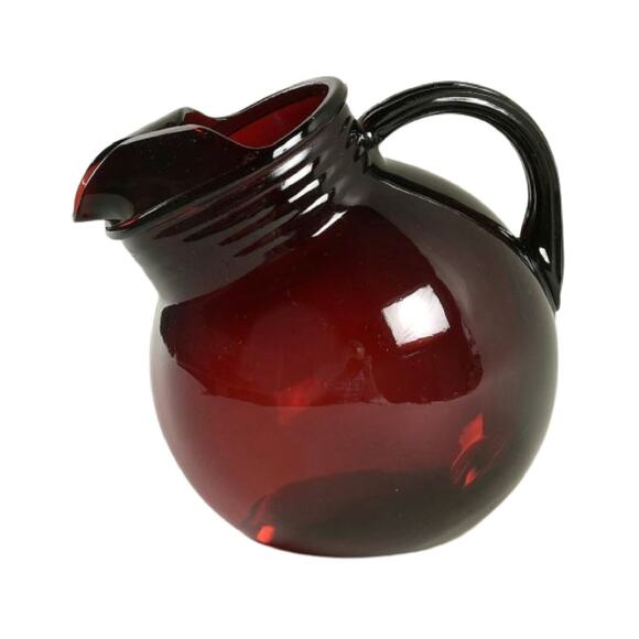 Anchor Hocking Royal Ruby Red Glass Roly Ball Pitcher - Picture 4 of 7